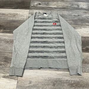 Nike Sportswear Heather Gray Striped Men XL Crew Swoosh Logo Pullover Sweatshirt